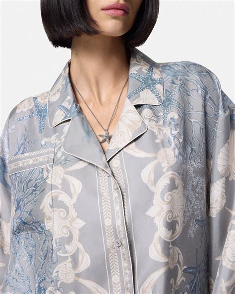 versace vk00186|Barocco Sea Oversized Silk Shirt Blue,Print .